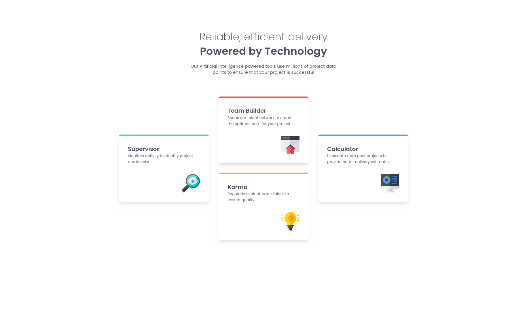 Captura del reto Four card feature section