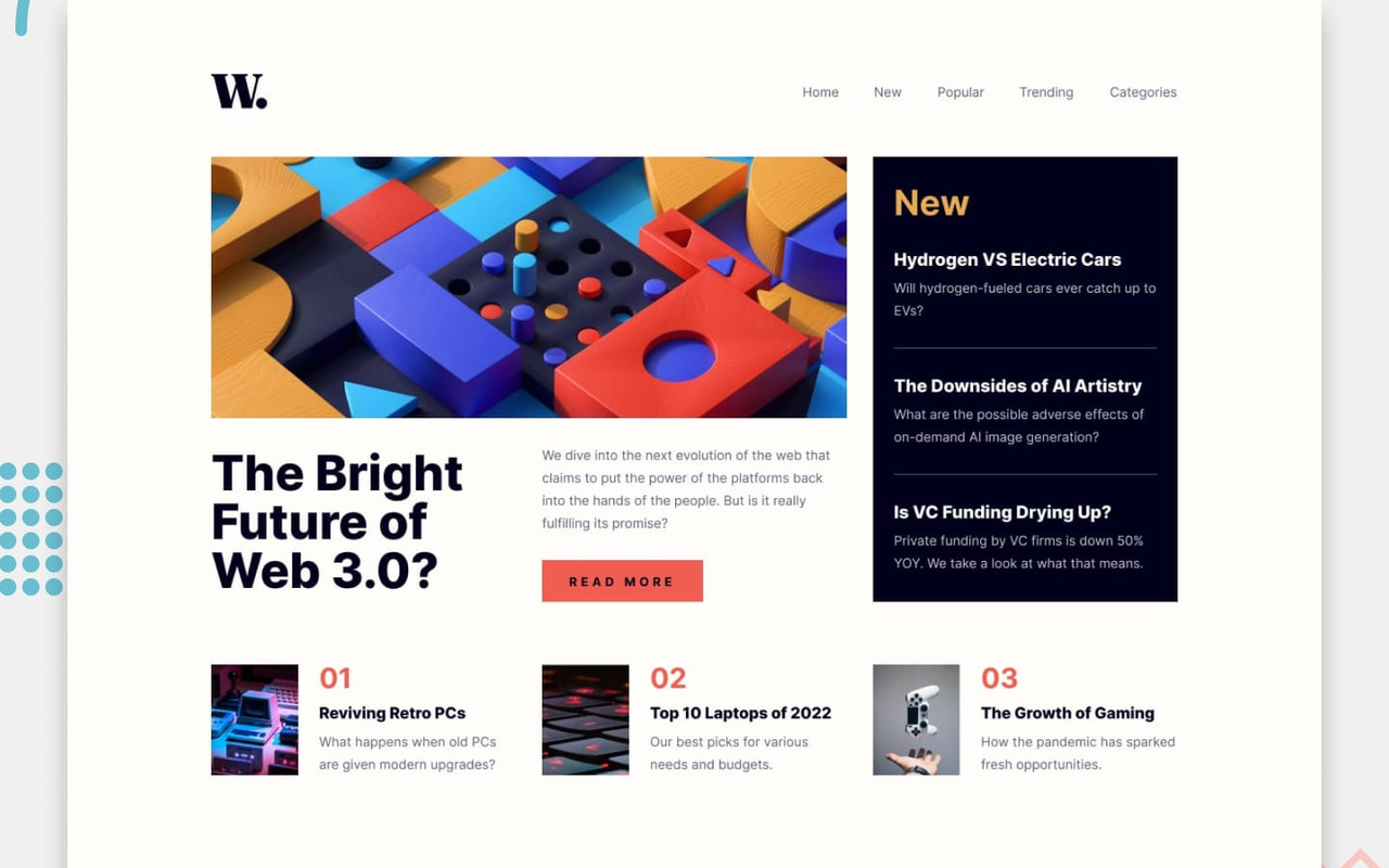 Captura del reto News homepage