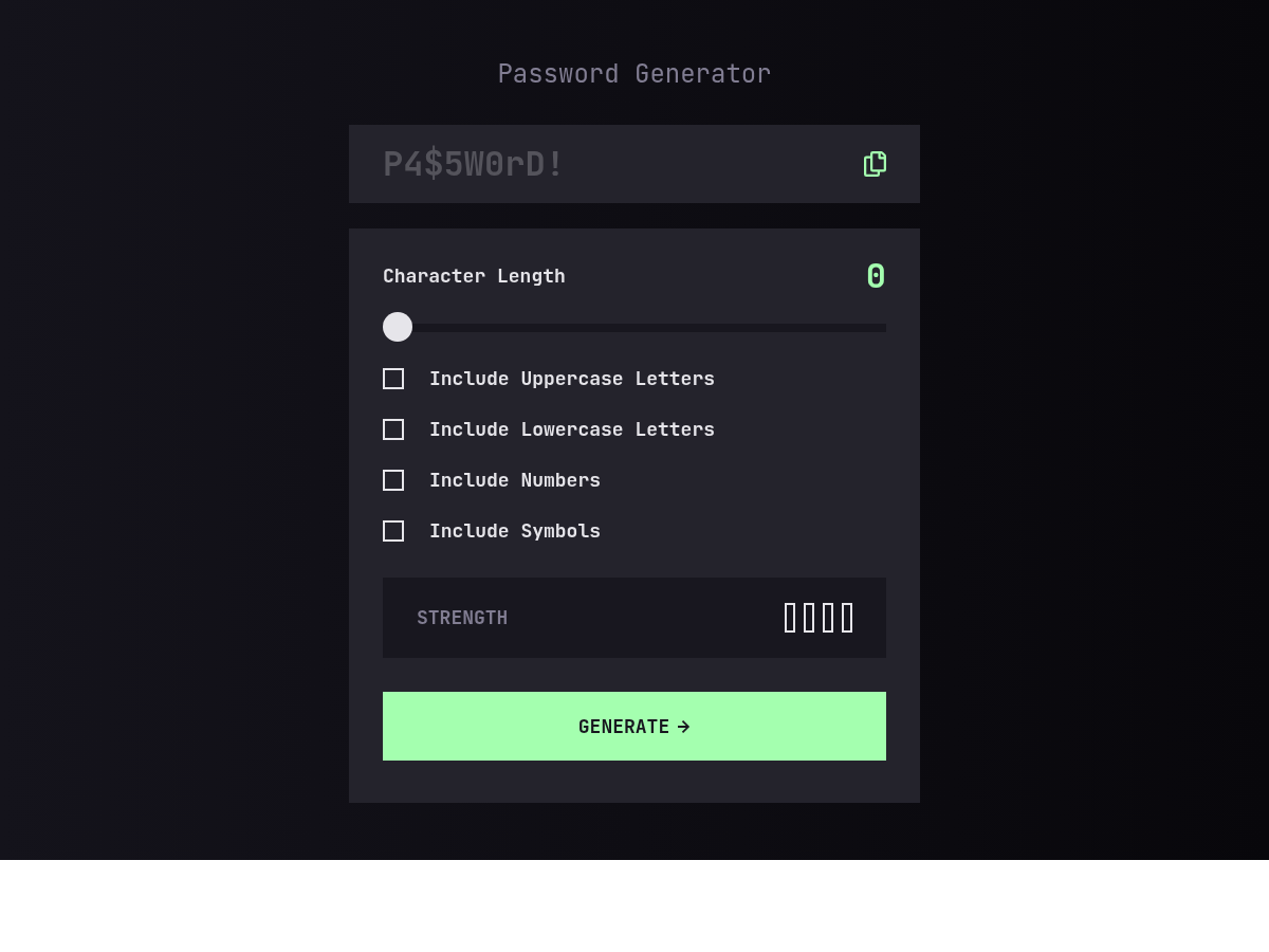 Captura del reto Password generator app