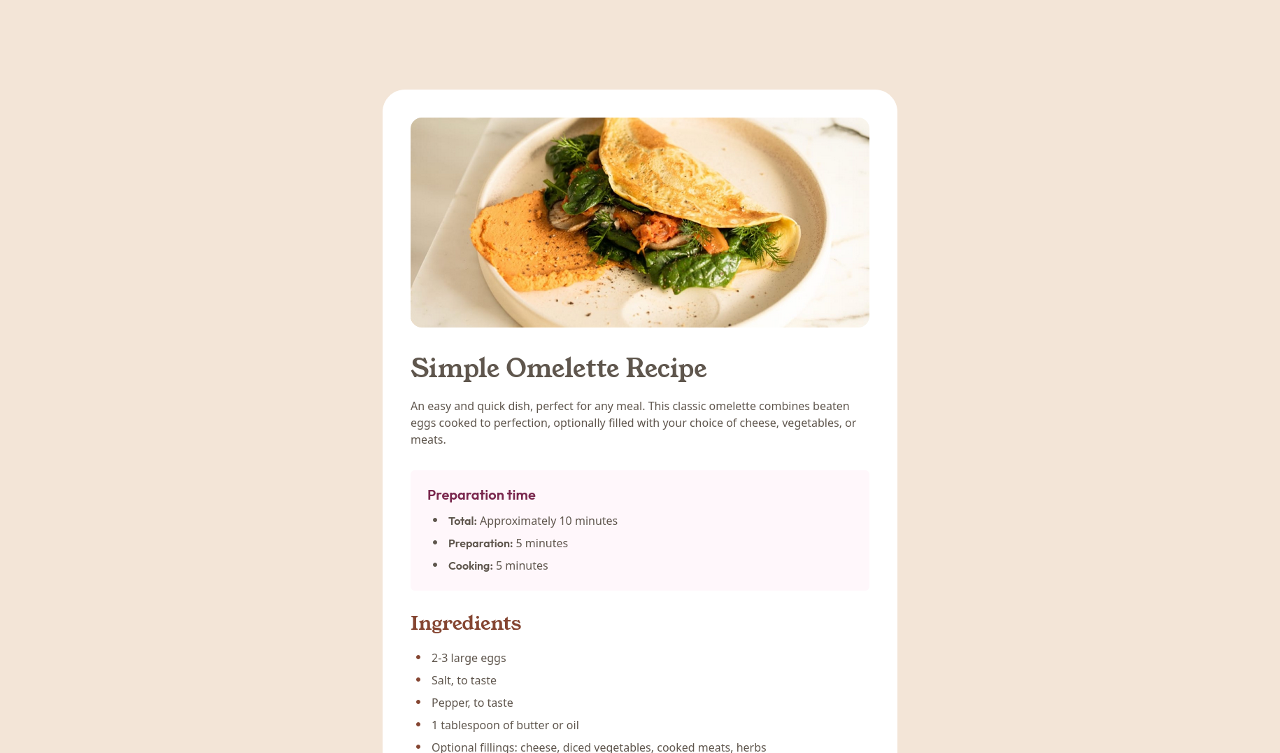 Captura del reto Recipe page